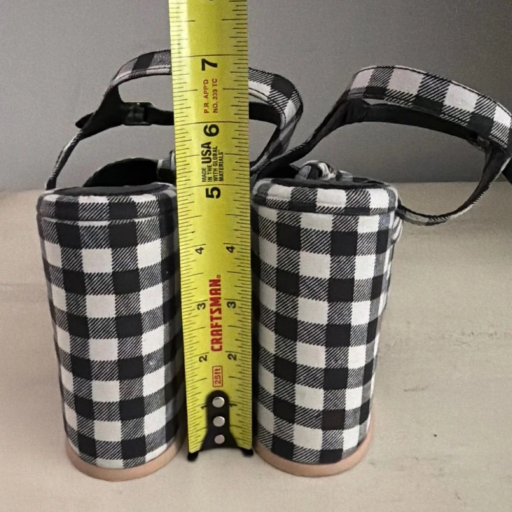 Seychelles New American Black White Gingham Platform Sandals Bow Block Heel 10